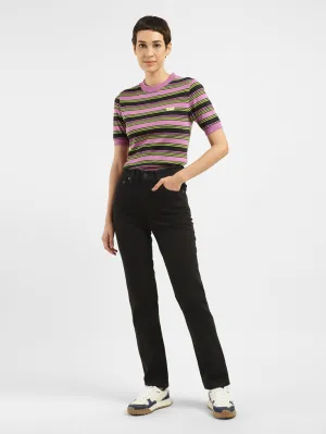 Women's 724 Black Straight Fit High Rise Jeans Hidden Rivet Details