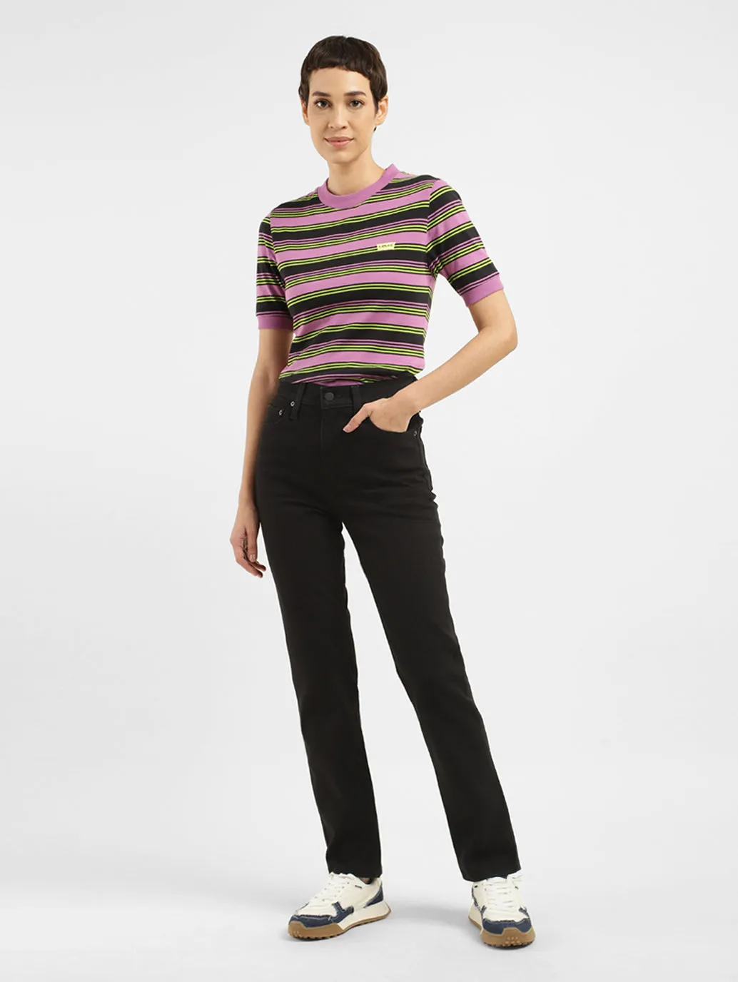 Women's 724 Black Straight Fit High Rise Jeans Smooth Creative Look Adult Fashion