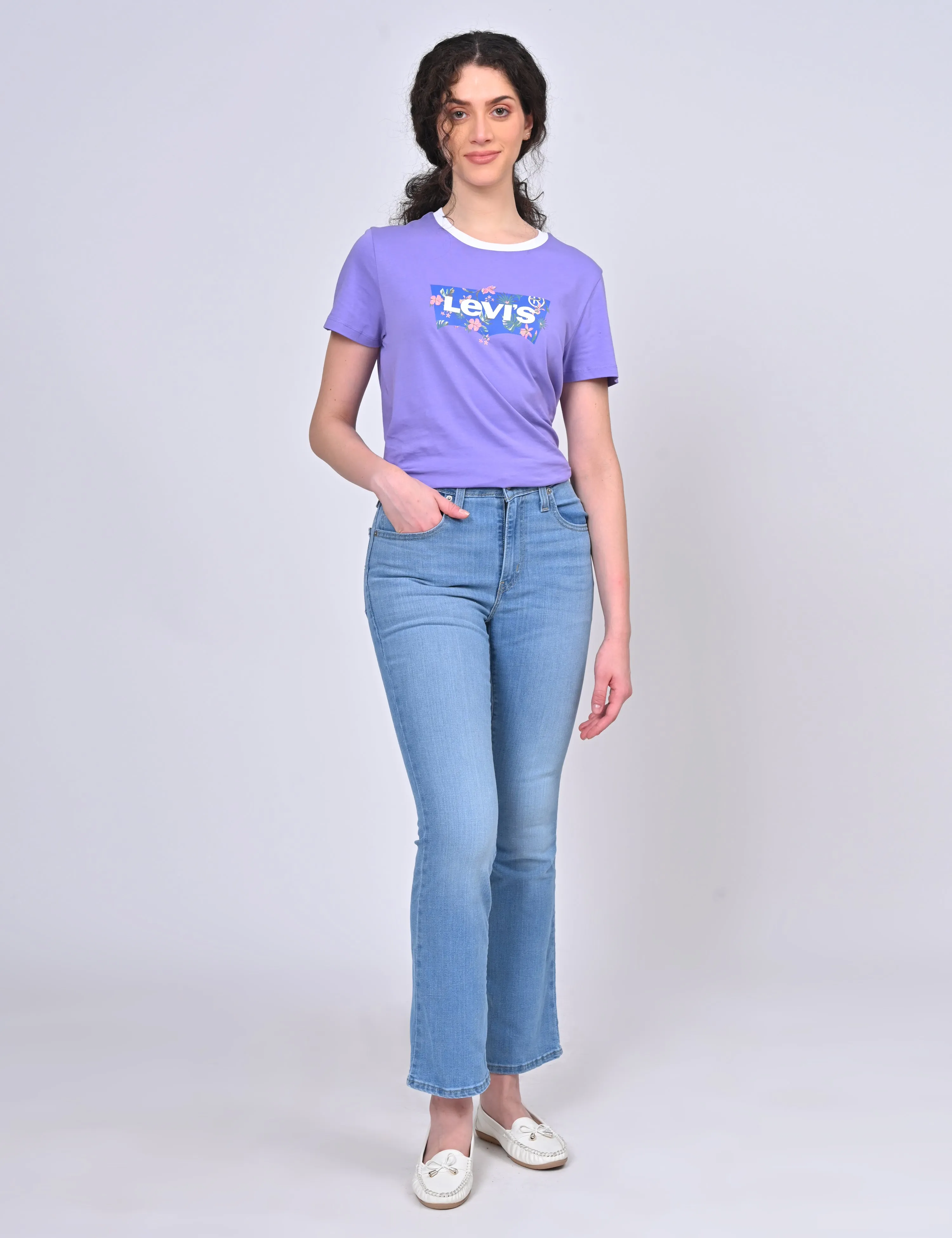 Women's 725 Blue Flared Fit High Rise Jeans Holiday Vibes Work Ready Double Stitched Seams