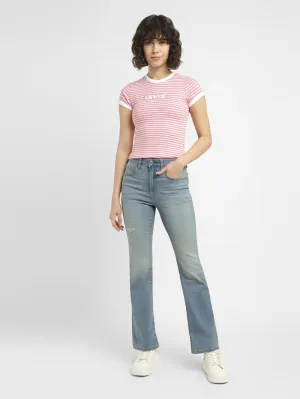 Women's 725 Blue Flared Fit High Rise Jeans Stylish Waistband