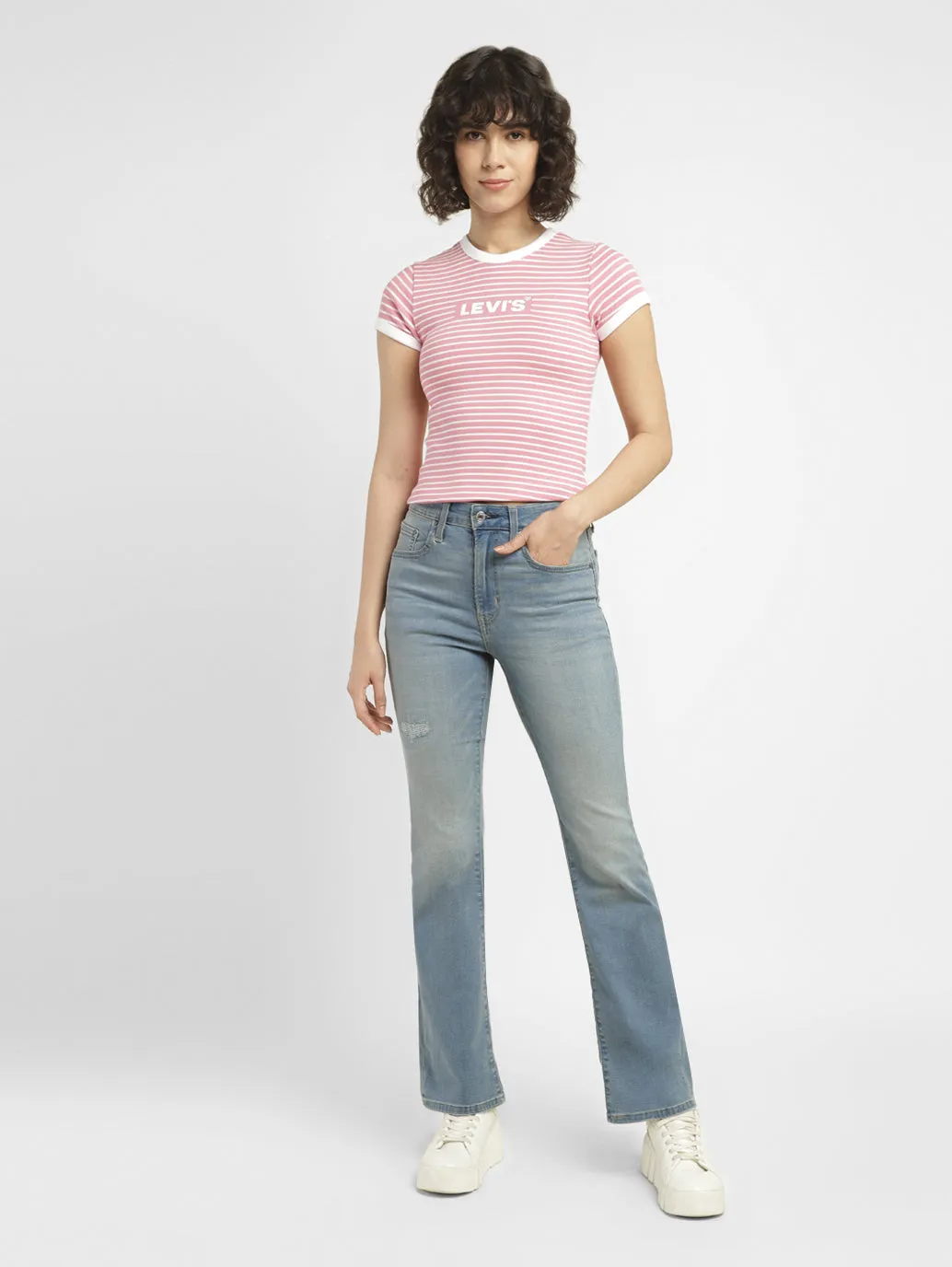 Women's 725 Blue Flared Fit High Rise Jeans Stylish Waistband