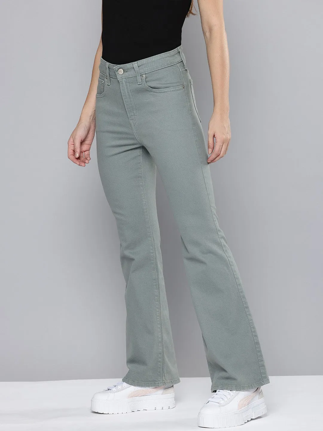 Women's 726 Grey Flared Fit Mid Rise Jeans UltraSoft Lining Vibrant Formal