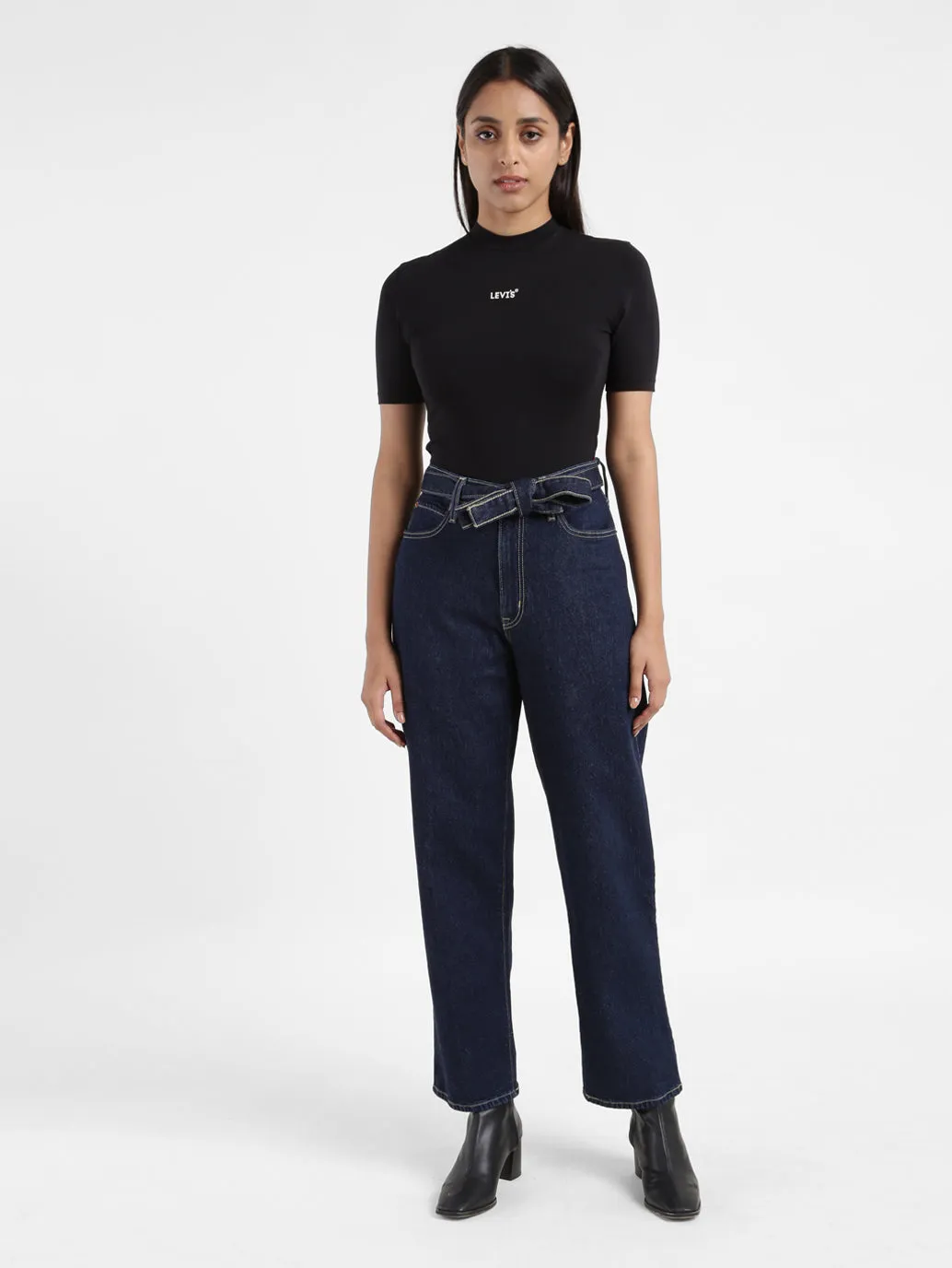 Women's 94 Navy Blue Baggy Fit Mid Rise Jeans Trendy Sunny Vibes