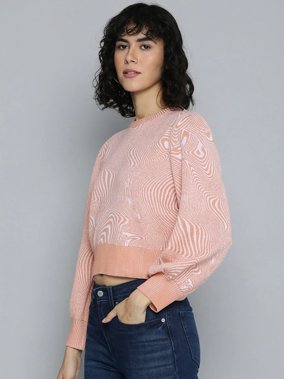 Women's Abstract Print Crew Neck Sweater Seasonal Comforted