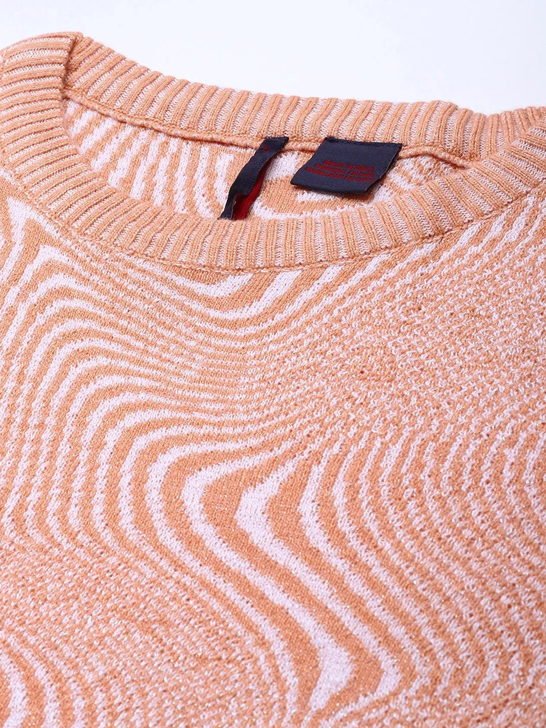 Women's Abstract Print Crew Neck Sweater Clean Finish Versatile Layer