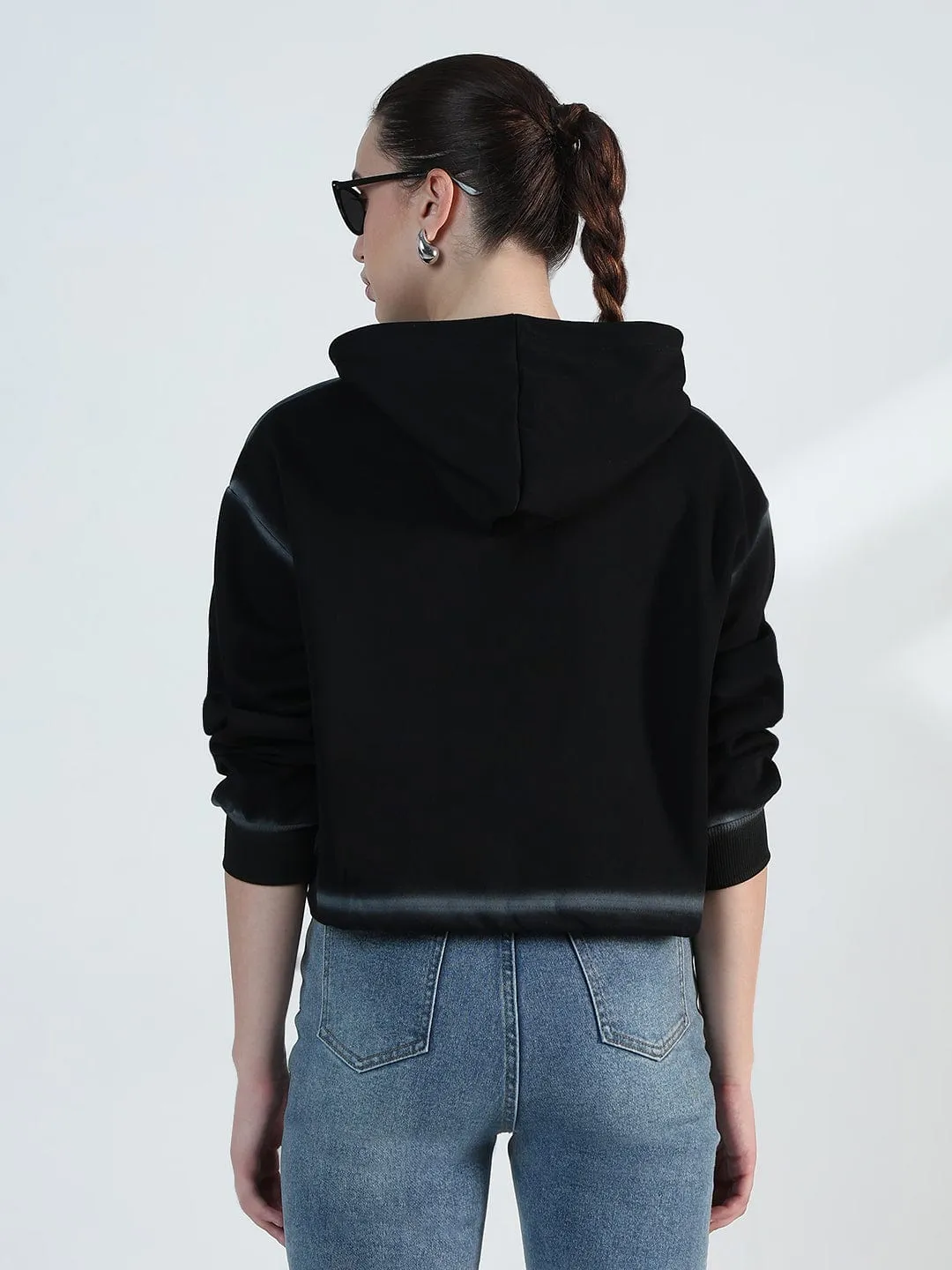 Women's Black Oversized Hooded Sweatshirt anti pill coating