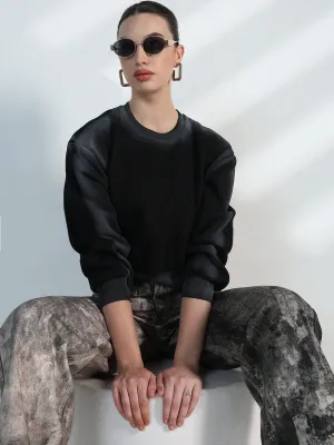 right for running Women's Black Round neck Oversized Sweatshirt