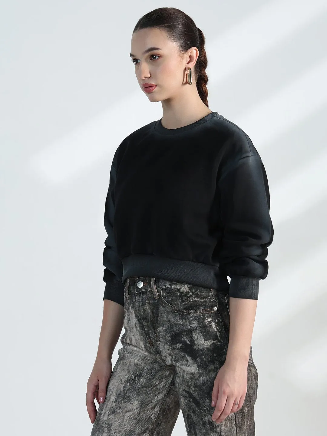 right for running Women's Black Round neck Oversized Sweatshirt