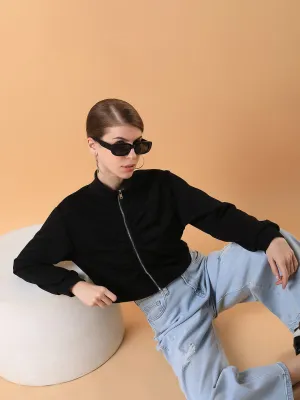 Women's Black Solid Sweatshirt Fleece