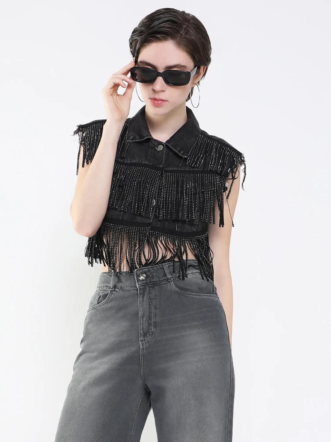 Quick Drying Women's Black Windcheater Denim Jacket