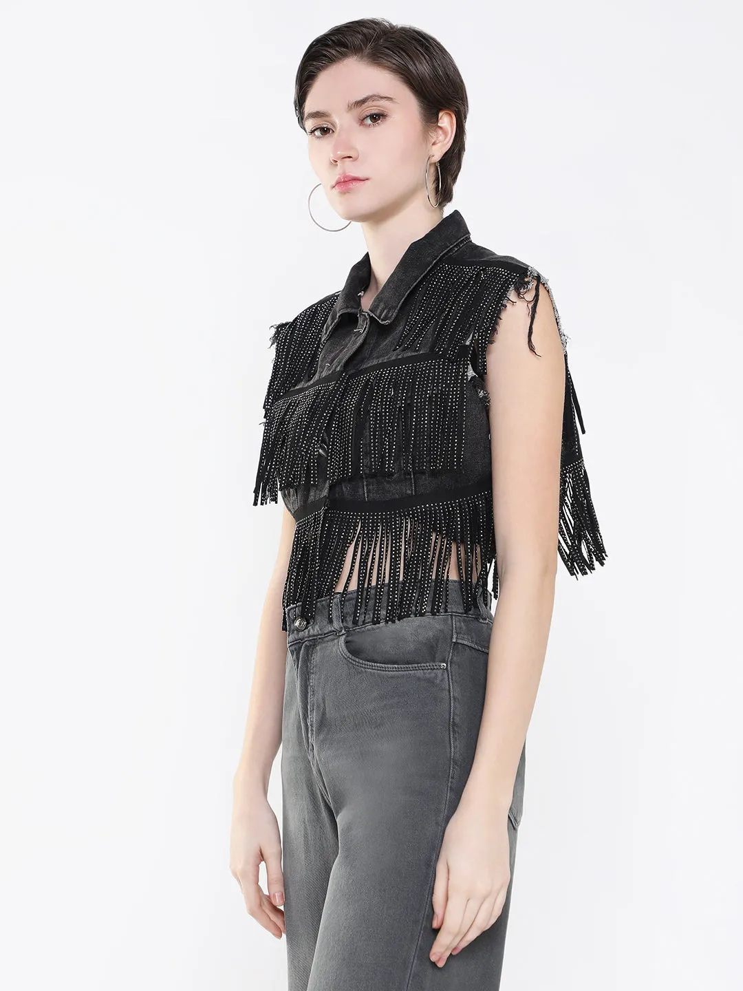 Women's Black Windcheater Denim Jacket Cool Tone