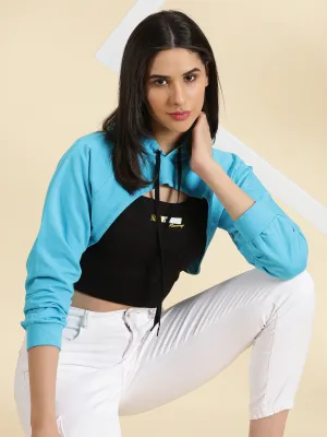 Concert Look Daily Comfort Women's Blue Hooded Neck Cotton Sweatshirt