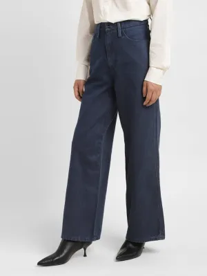 Women's Blue Ribcage Bell Bottom Wide Leg Fit High Rise Jeans Minimal Aesthetic