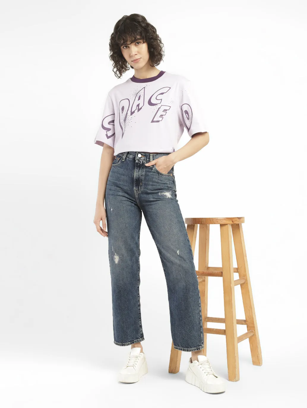 Women's Blue Ribcage Straight Ankle Fit Mid Rise Jeans Low Maintenance