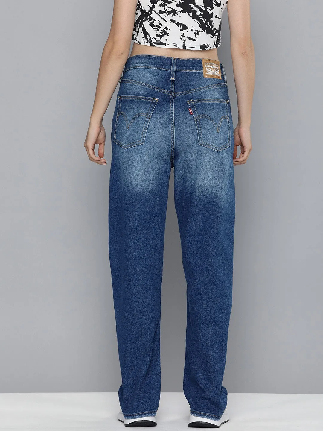 Women's Blue Ribcage Straight Fit High Rise Jeans Basic Necessity Streetwear Fan Earthy High Quality