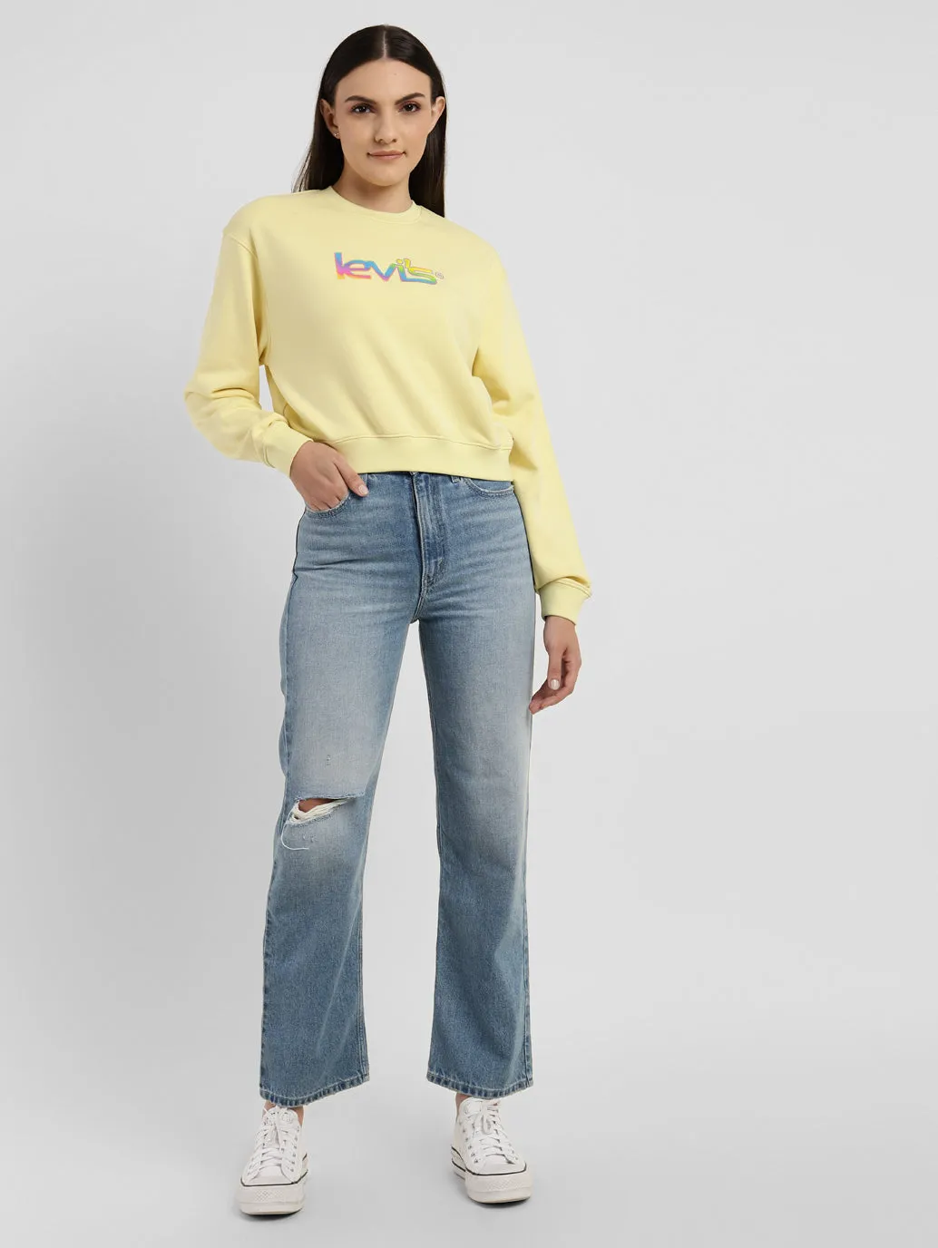 High-waisted premium design Women's Blue Ribcage Straight Fit High Rise Jeans