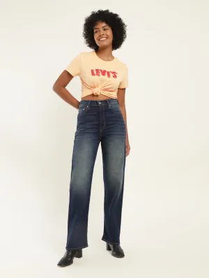 Women's Blue Ribcage Straight Fit High Rise Jeans Artist Vibe Sustainable