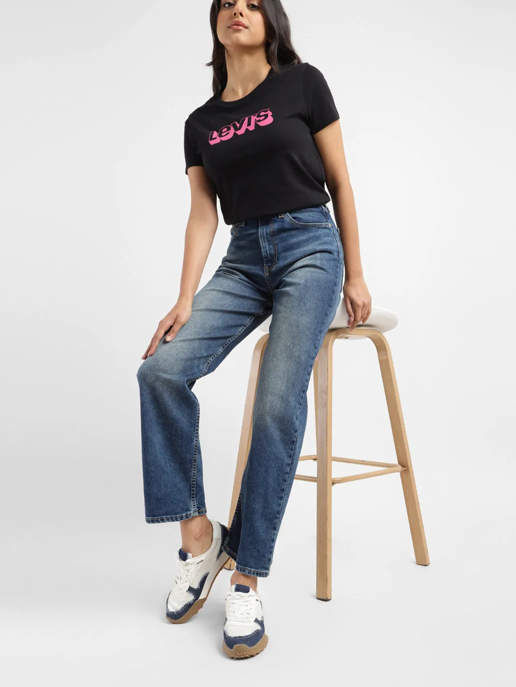 Women's Blue Ribcage Straight Fit Mid Rise Jeans Outdoor Adventure Adult Fashion Everyday Confidence