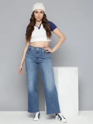Secure Closure System Everyday Outdoor Enthusiast Vibrant Women's Blue Wide Leg Fit High Rise Jeans