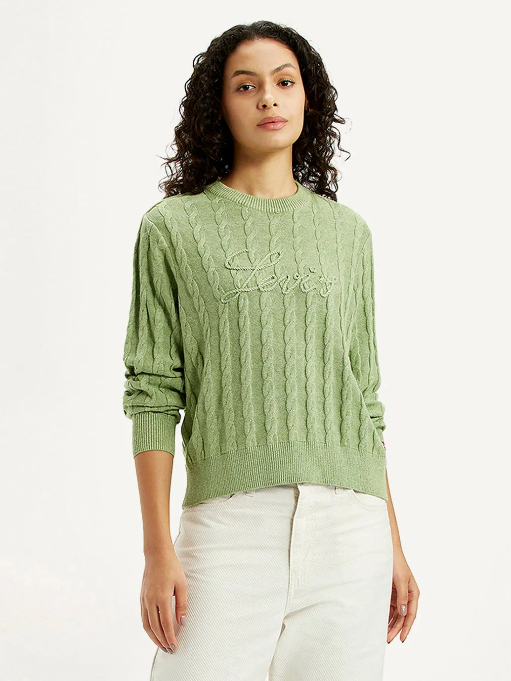 Women's Brand Logo Light Green Crew Neck Sweater EcoConscious Production Low Key