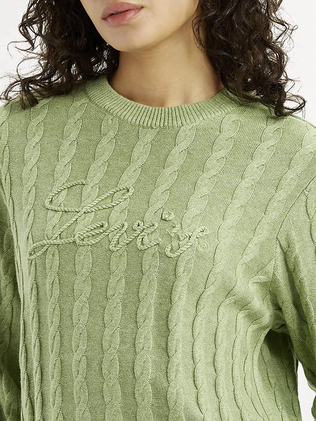 Women's Brand Logo Light Green Crew Neck Sweater Outer Comfort Stay Soft