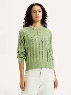 Women's Brand Logo Light Green Crew Neck Sweater EcoConscious Production Low Key