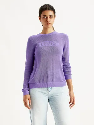 Clean Aesthetic Women's Brand Logo Purple Crew Neck Sweater