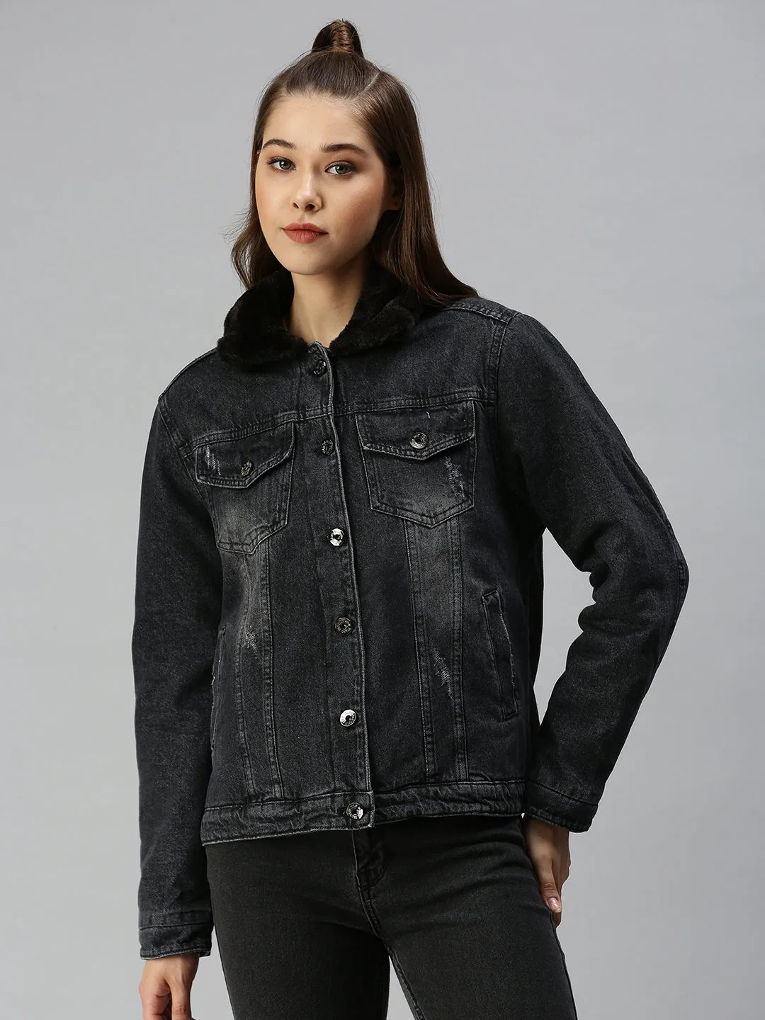 AntiStaticLayer Women's Dark Grey Washed Outdoor Denim Jacket