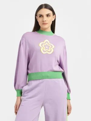 Tubular Knit Structure Simple Form Women's Floral Print High Neck Sweater