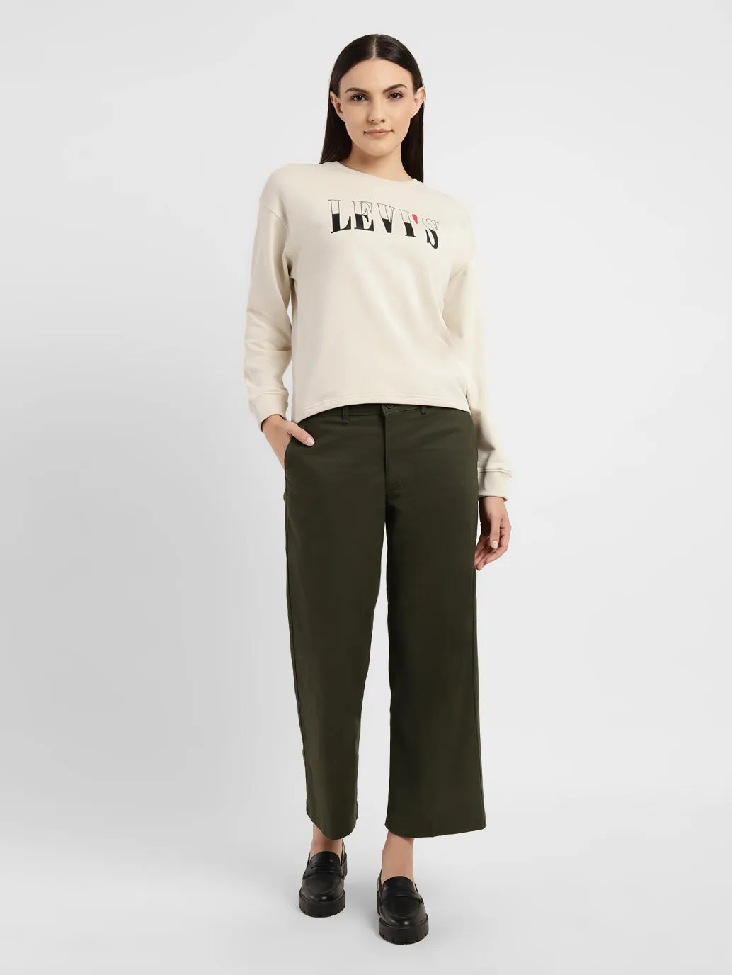 Winter Wear Women's Graphic Print Beige Crew Neck Sweatshirt