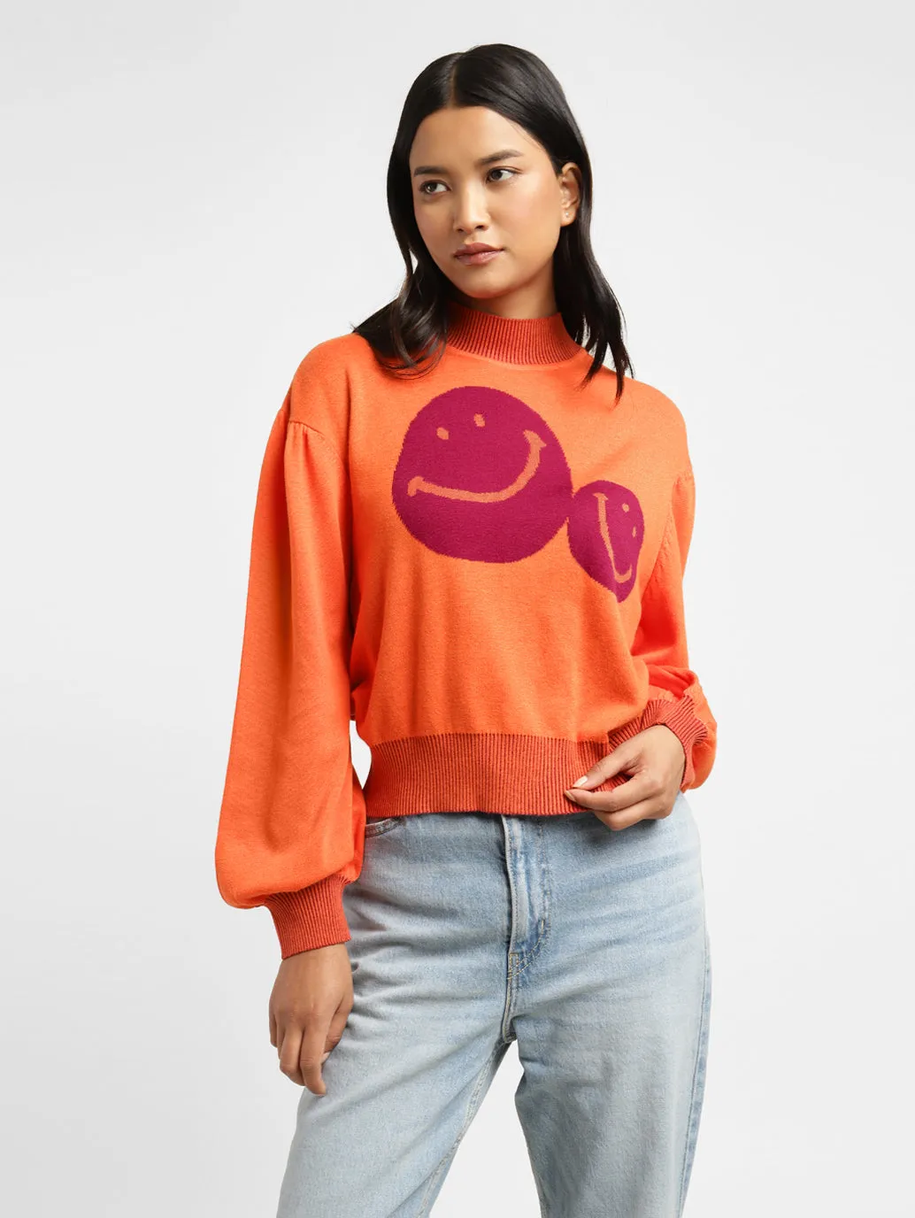 Women's Graphic Print High Neck Sweater DoubleLayered Hem Colorfast Technology