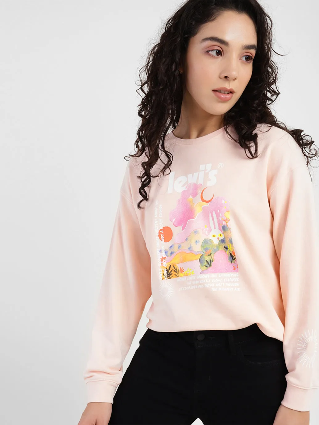 Women's Graphic Print Round Neck Sweatshirt Coffee Run