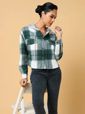 Women's Green Checked Hoodie Comfy Street Style Comfy Apparel