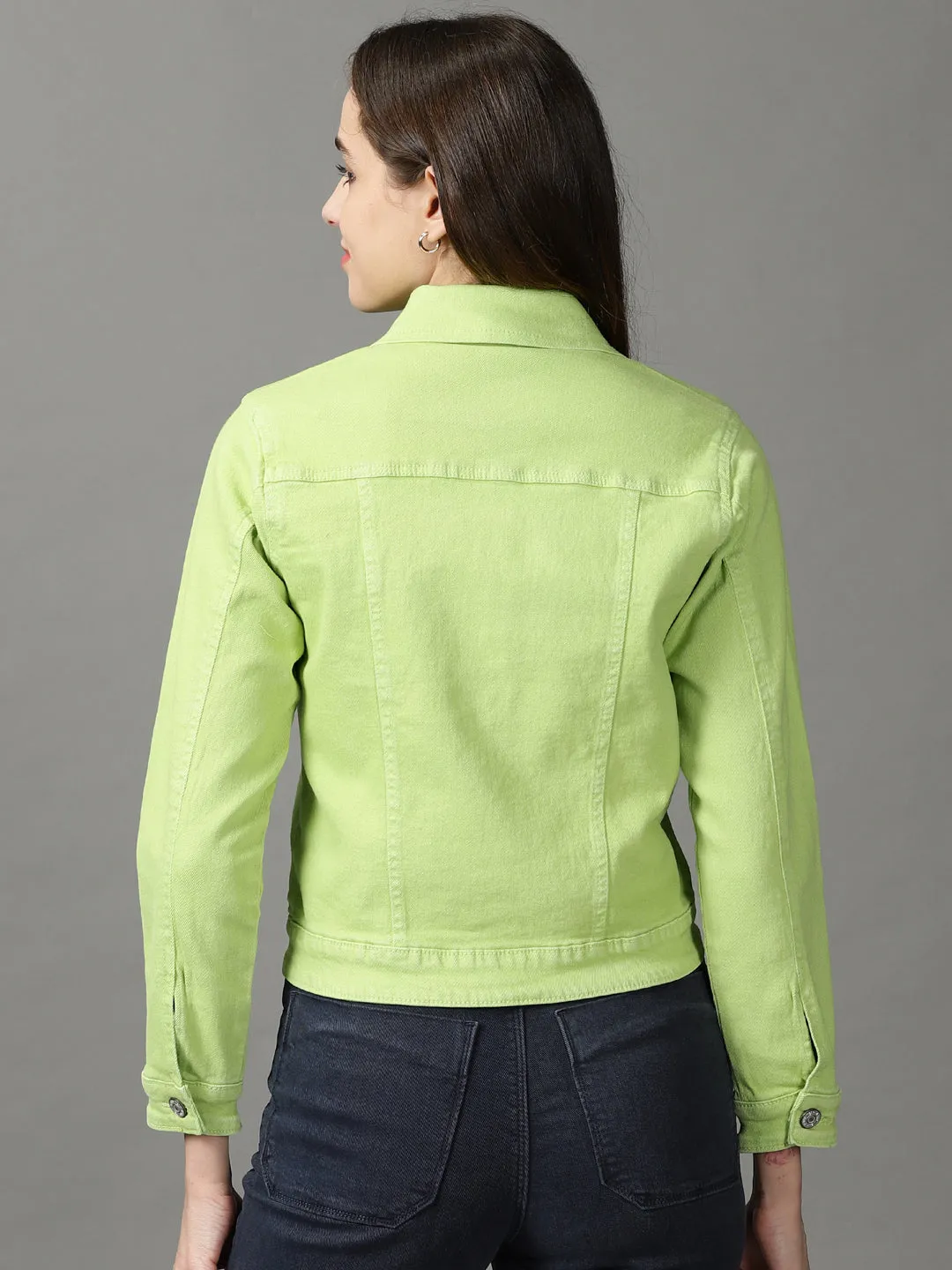 Women's Green Denim Jacket ErgonomicSleeveCut Winter Layering Piece