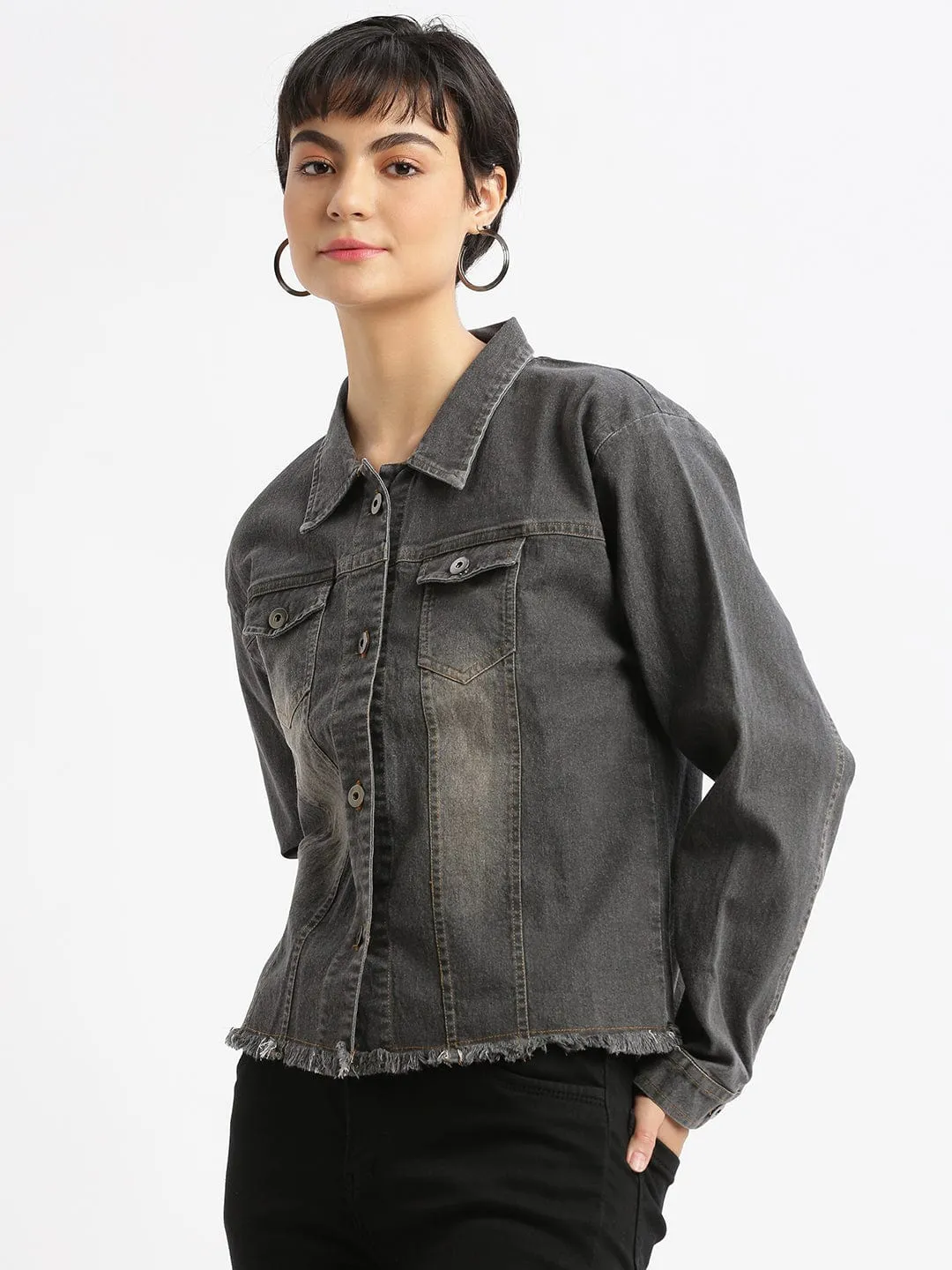 Women's Grey Washed Windcheater Crop Denim Jacket FlexFoldPackaging