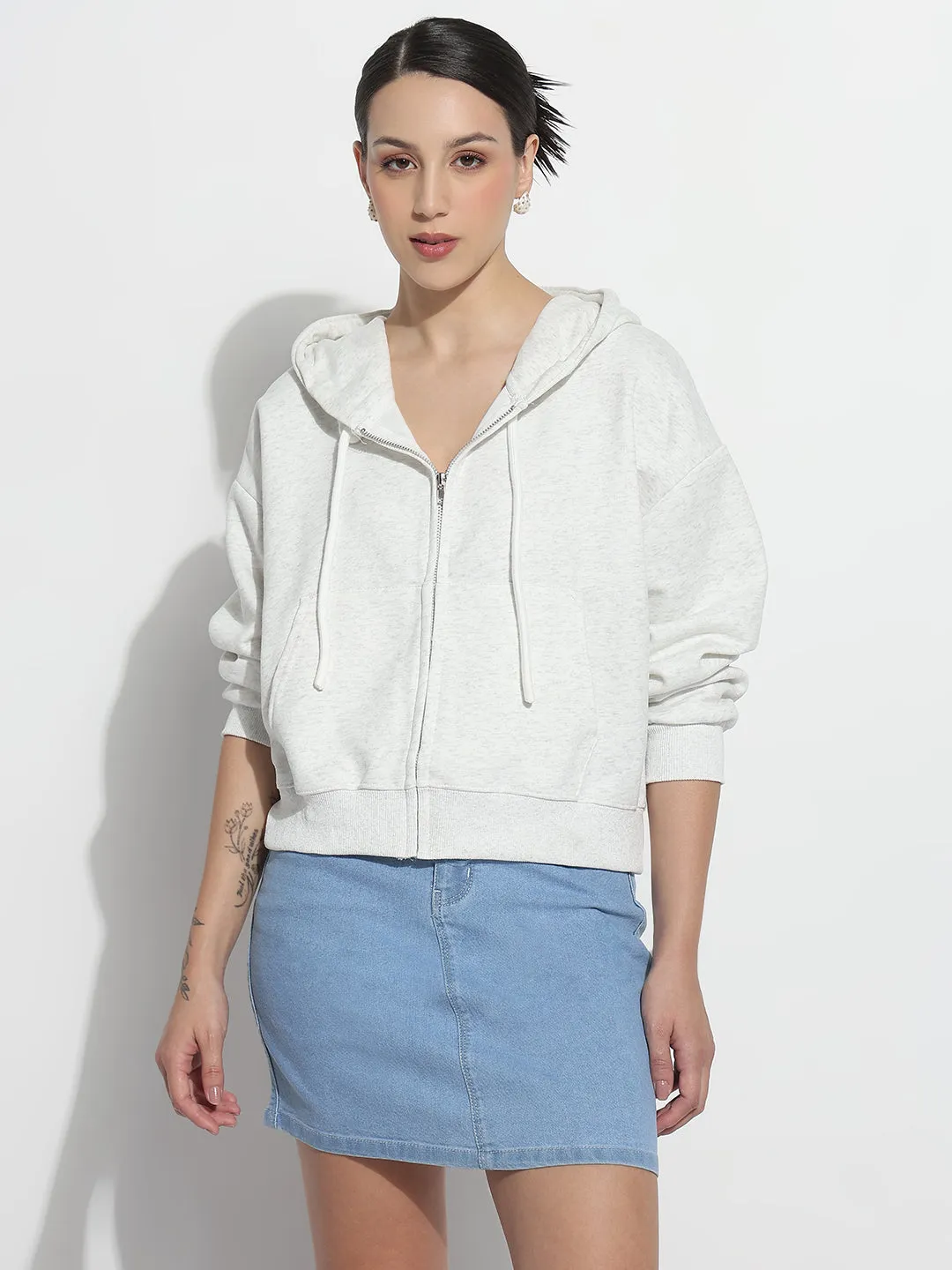 Anti-pilling Trendy Look Women's Grey Zipper Hoodie