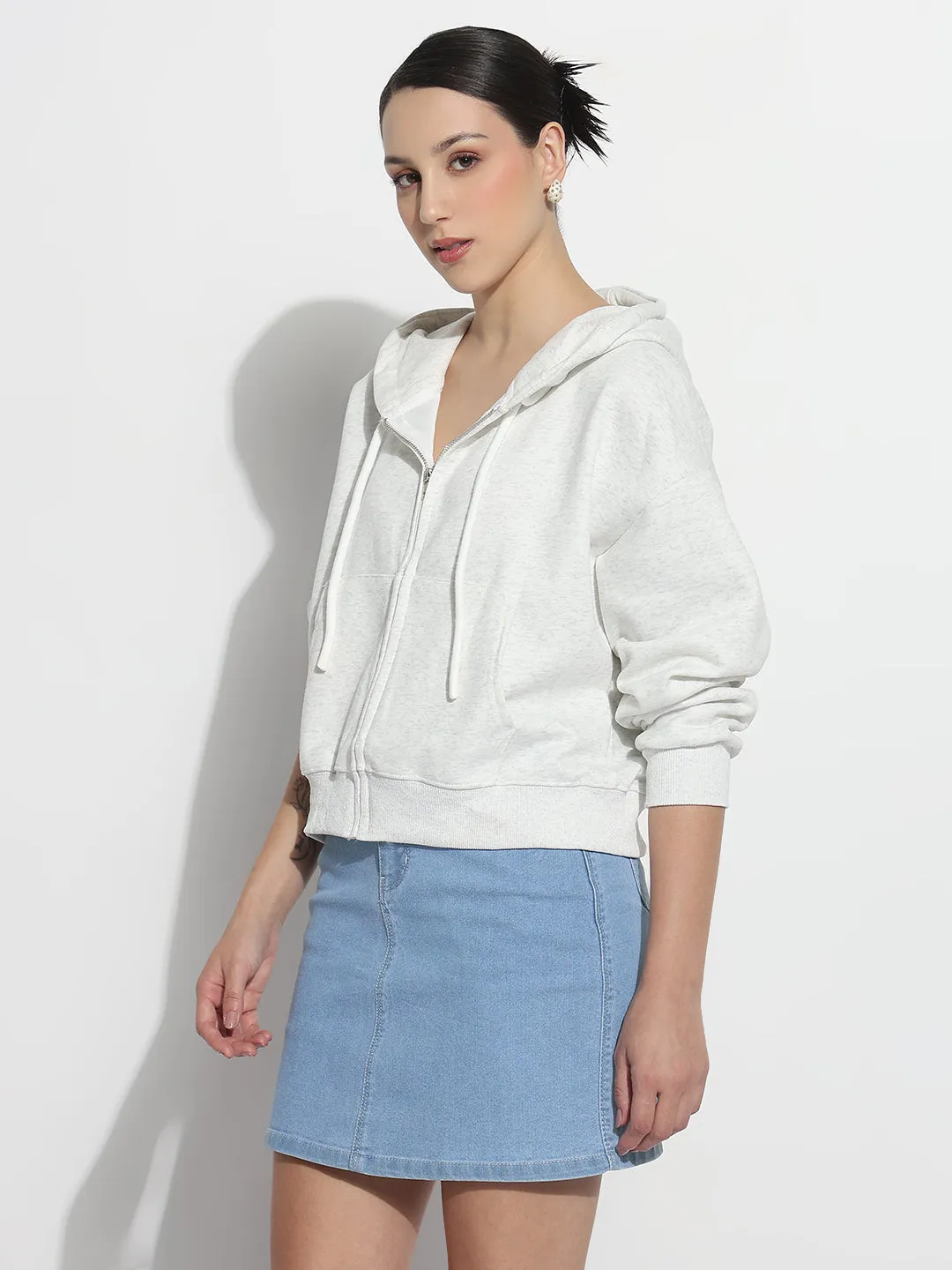 Half sleeve Women's Grey Zipper Hoodie