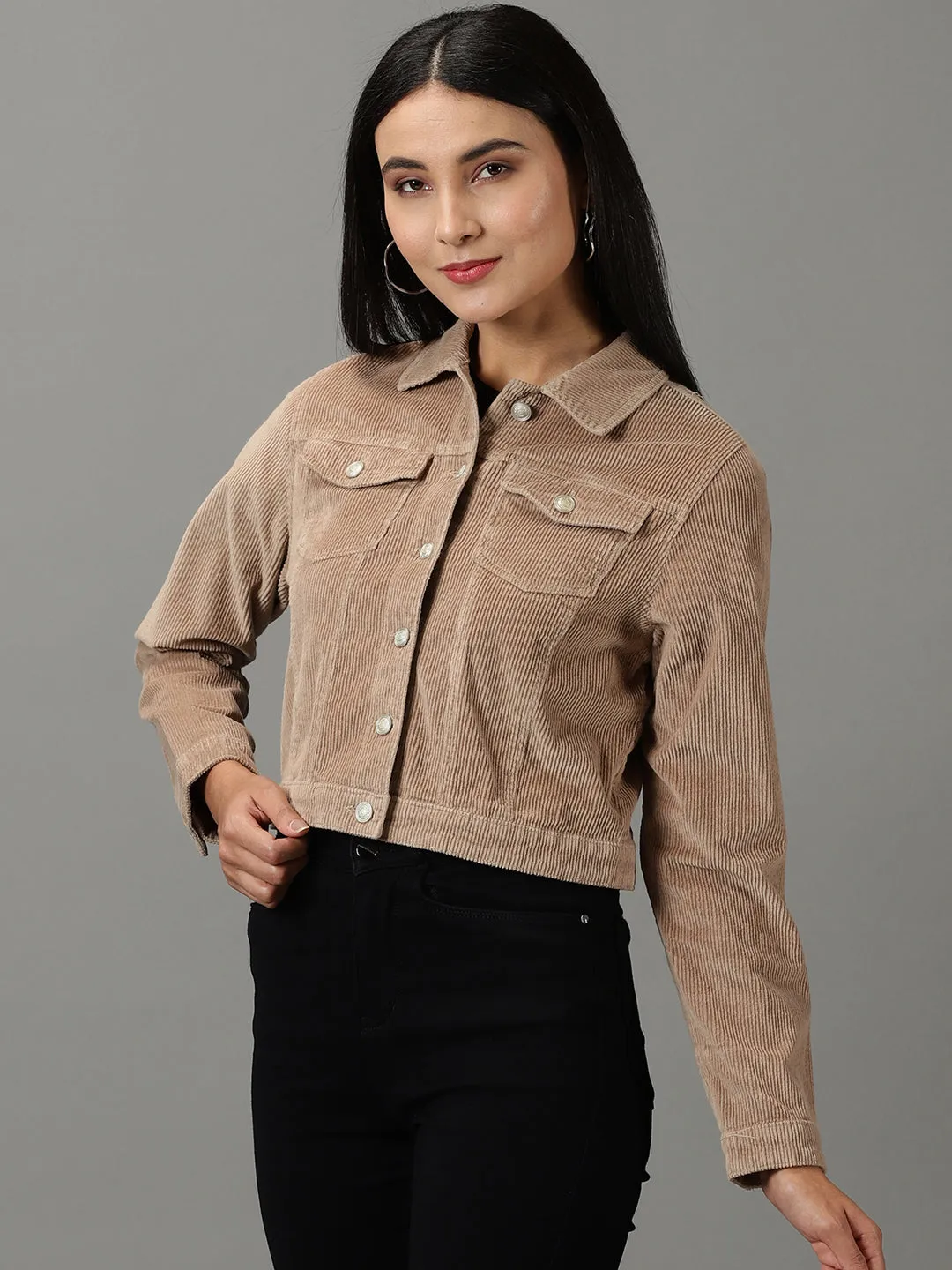 Quick Dry Technology Women's Khaki Corduroy Crop Tailored Jacket