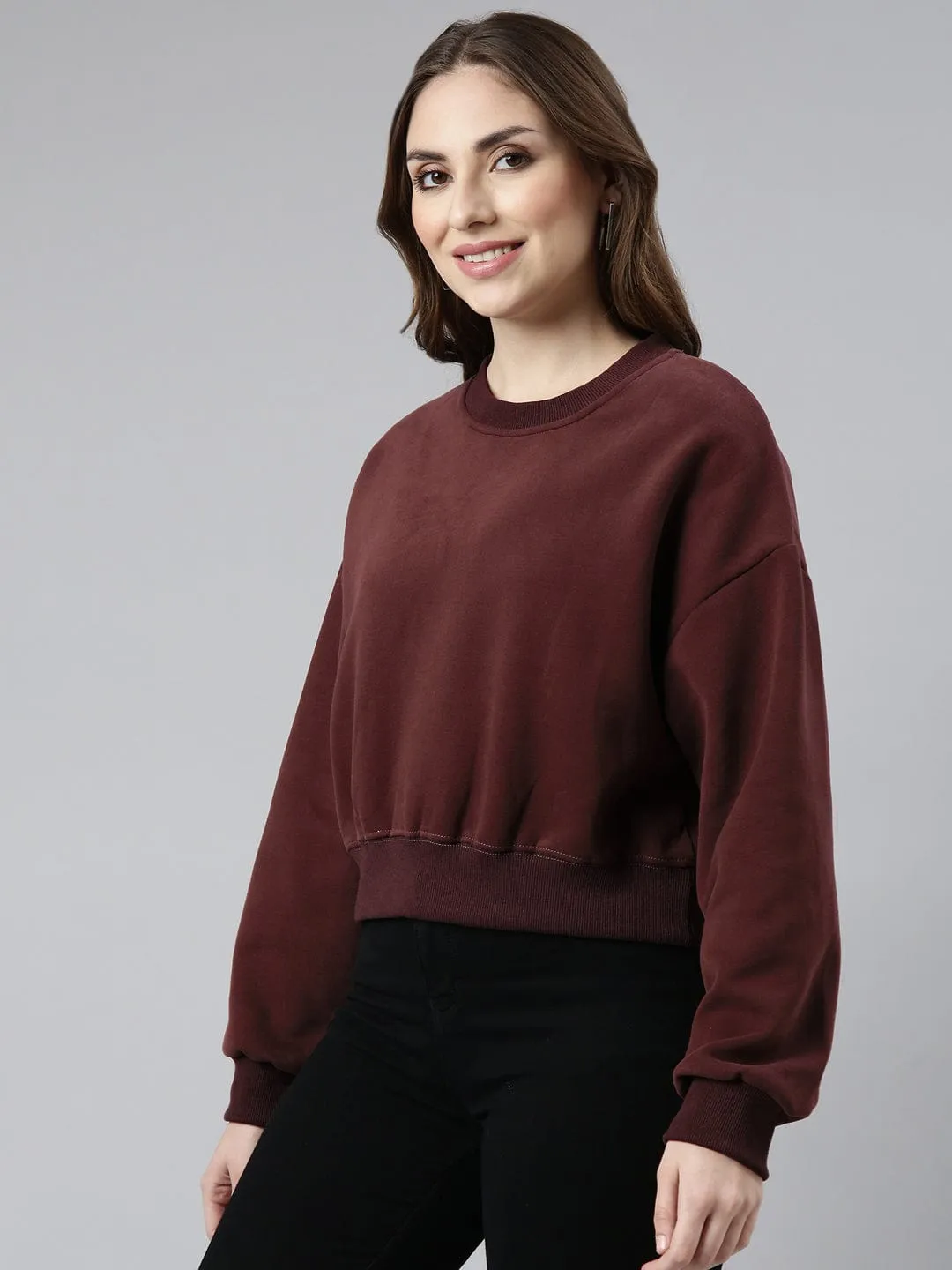 Women's Maroon Oversized Round Neck Sweatshirt product eco friendliness level