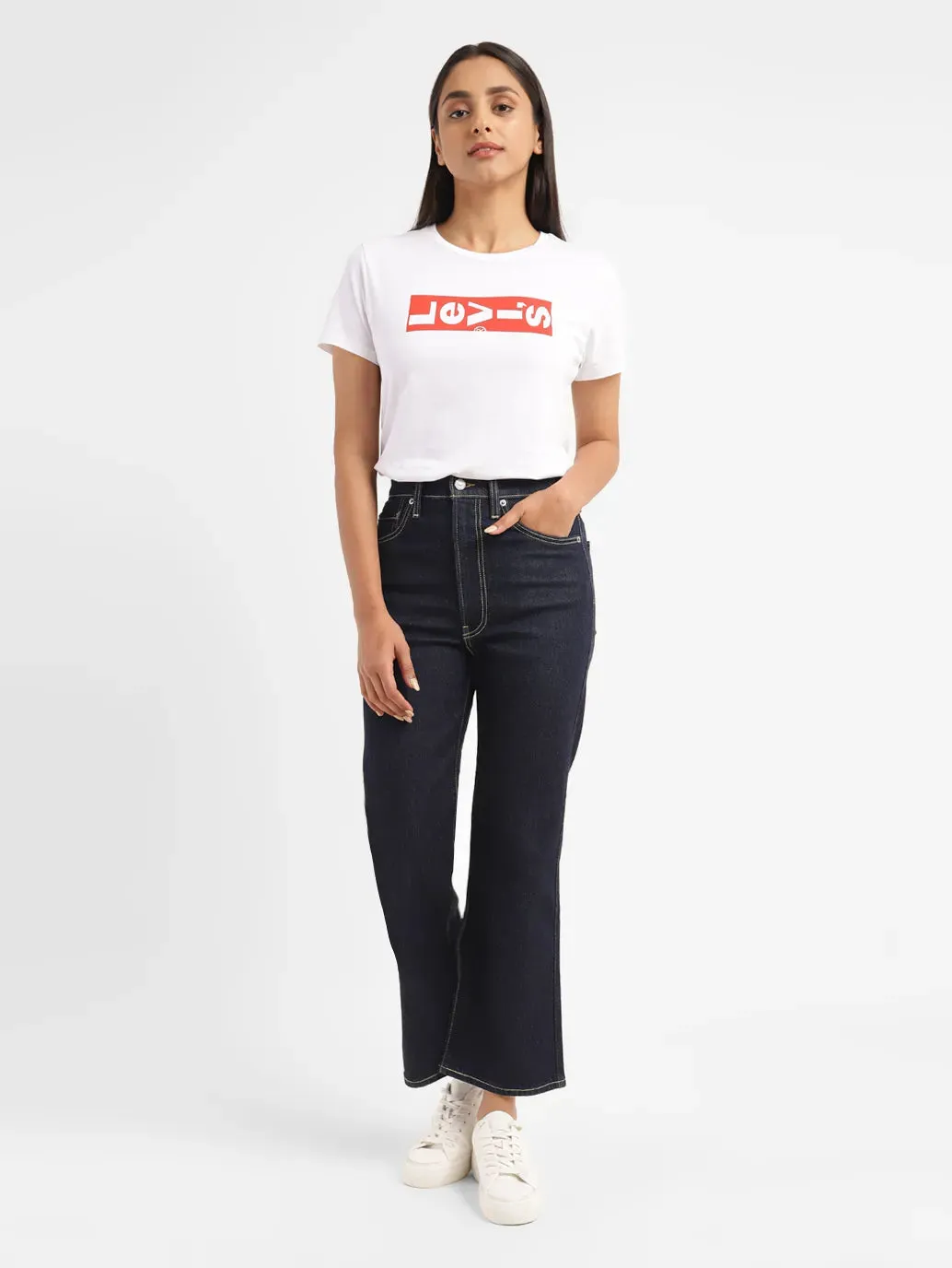 Women's Navy Blue Bootcut Fit High Rise Jeans Go-To Style