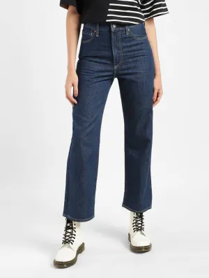 Perfect Fit Women's Navy Blue Ribcage Straight Ankle Fit Mid Rise Jeans