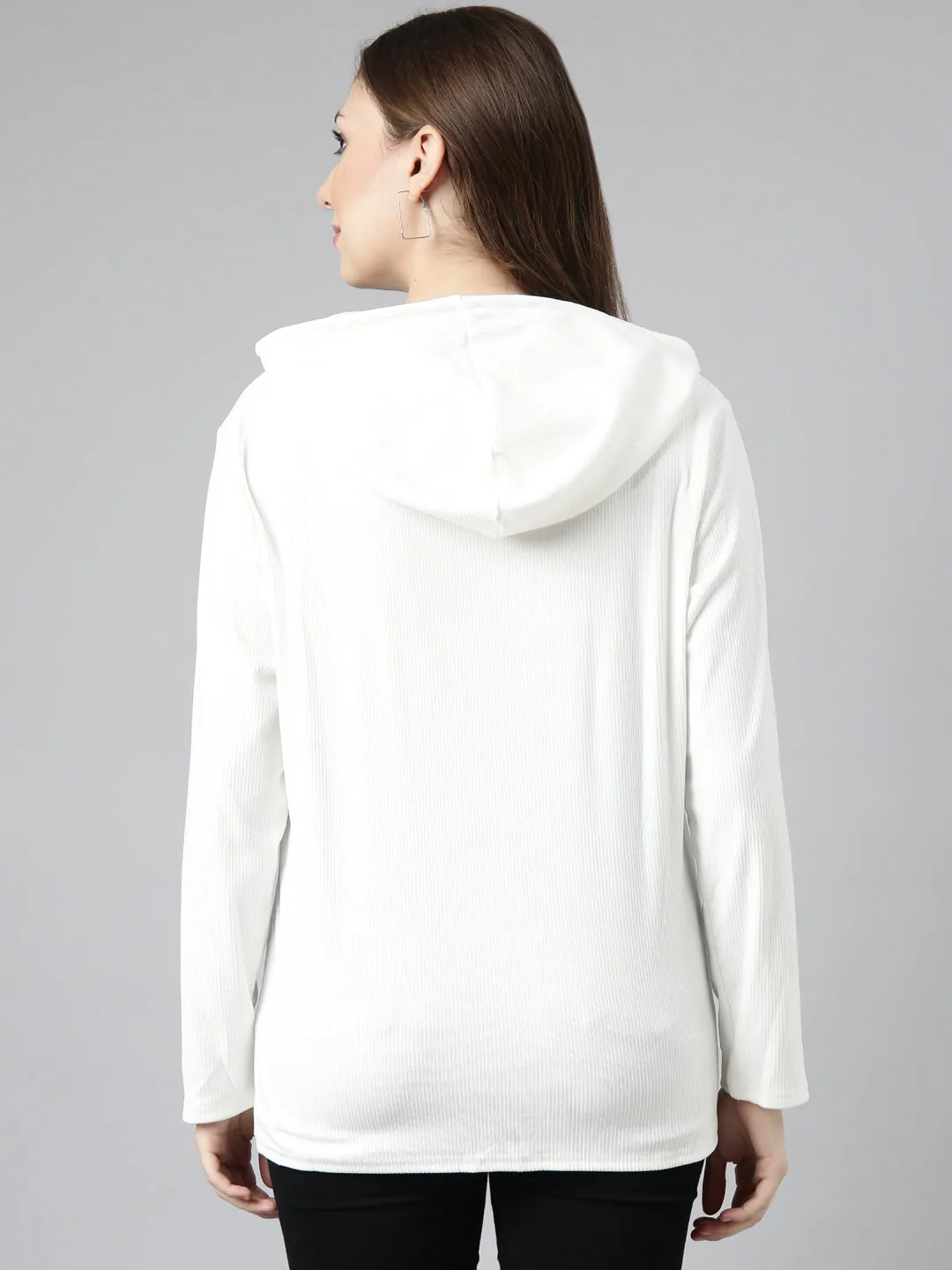lace accents Women's Off White Hooded Shoulder Pullover Sweatshirt