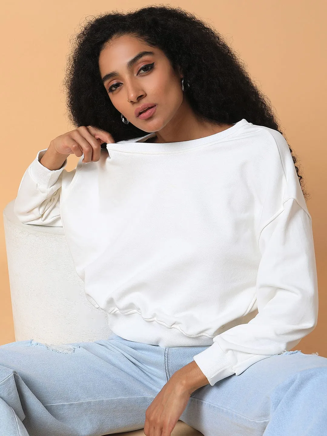 Women's Off White Solid Sweatshirt product affordable accessibility