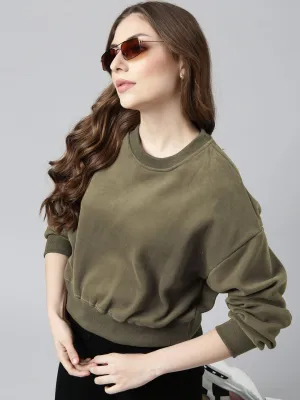 Women's Olive Oversized Round Neck Sweatshirt product affordability