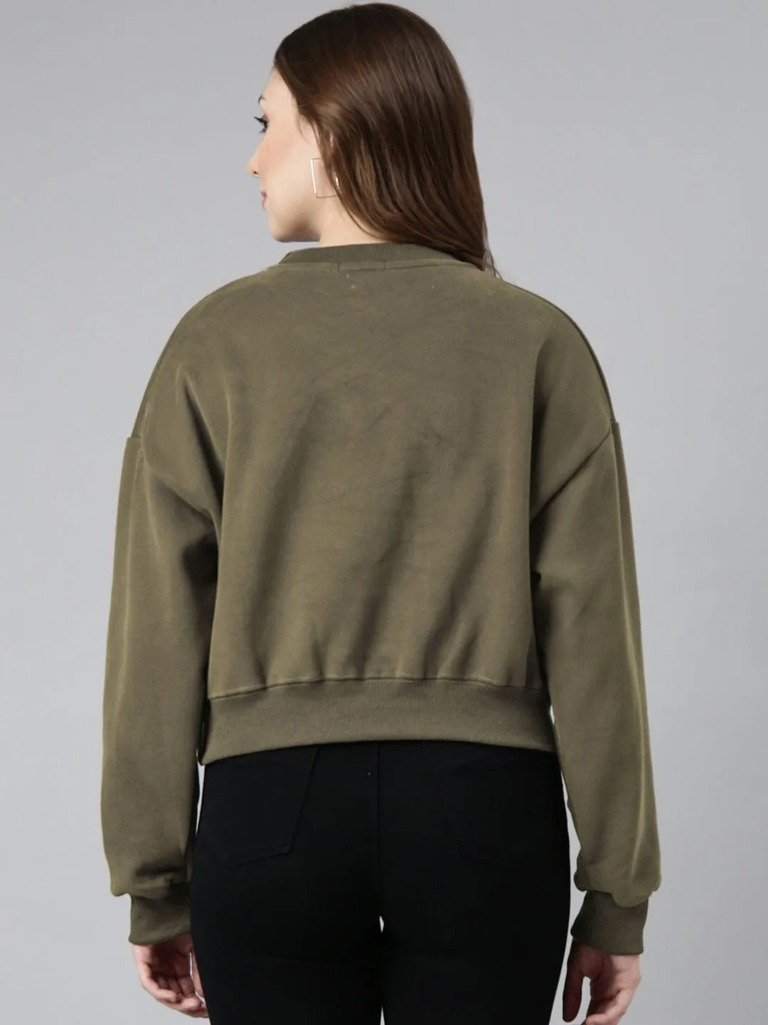 Women's Olive Oversized Round Neck Sweatshirt casual top