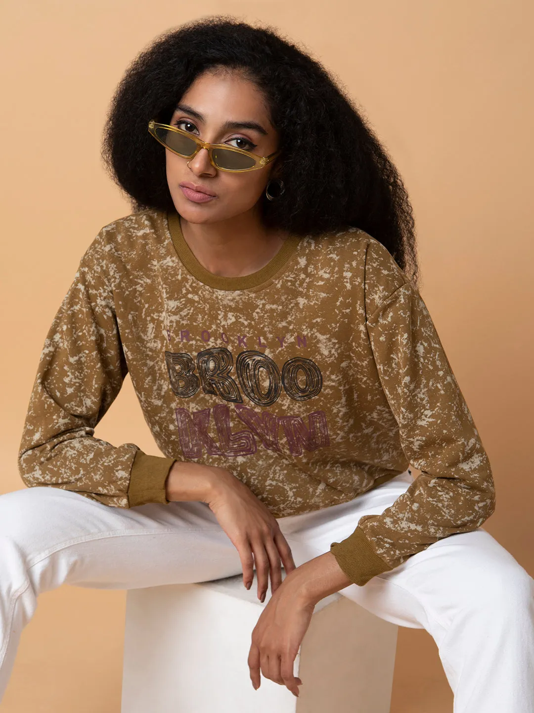 Women's Olive Printed Casual Sweatshirt kids