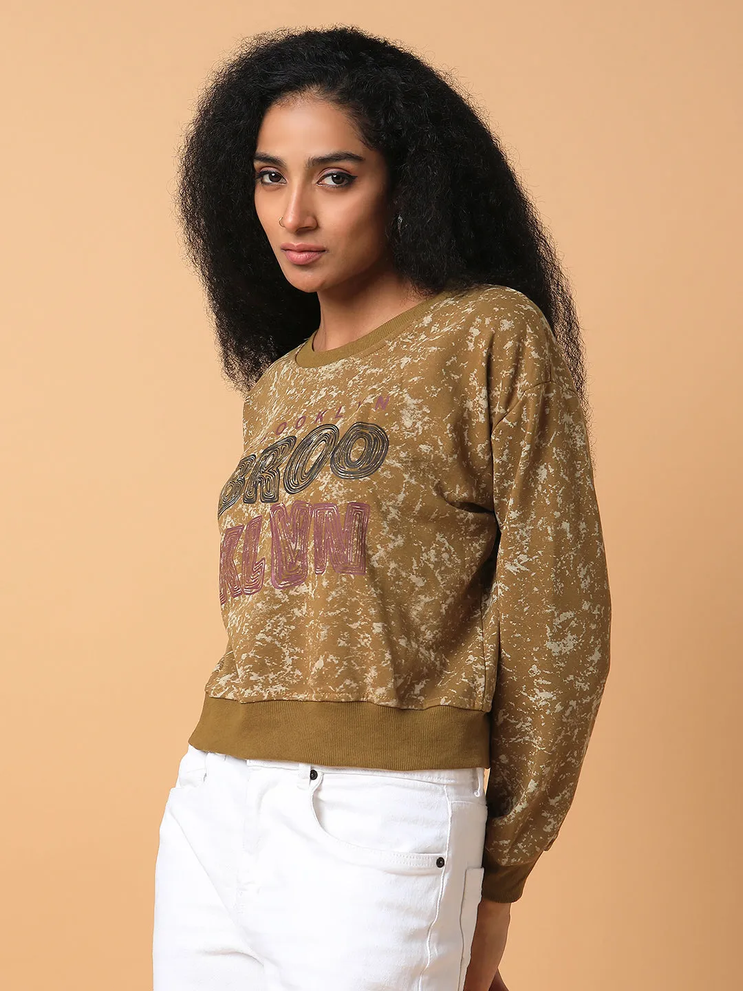 Women's Olive Printed Casual Sweatshirt product sock comfort Layered