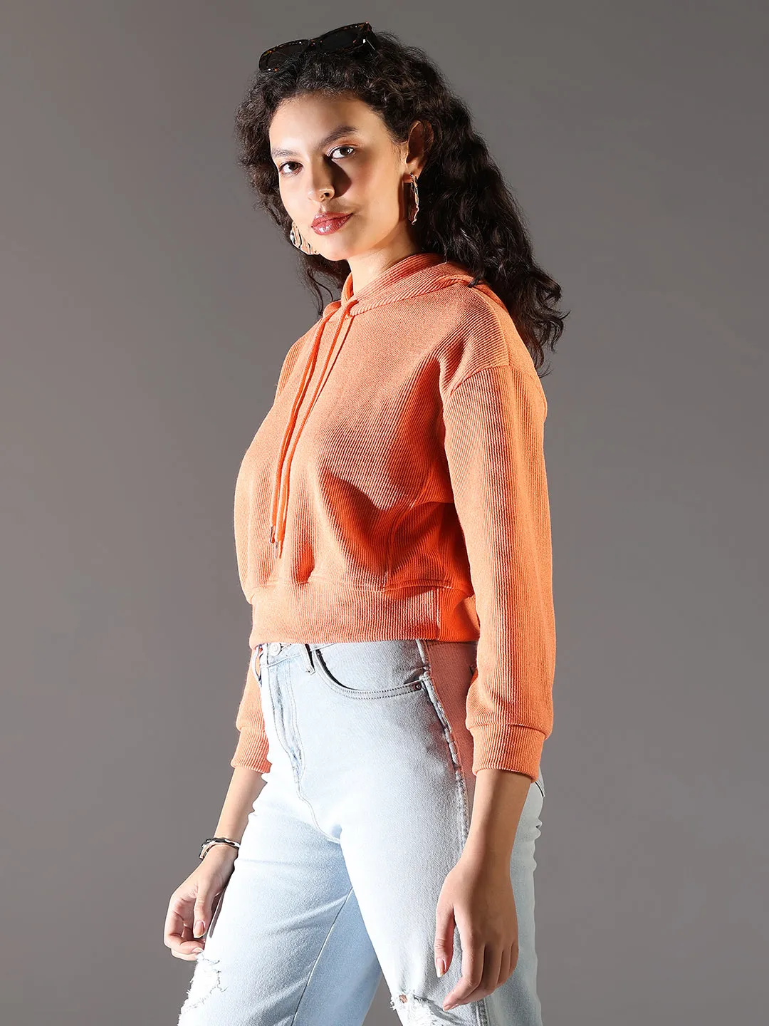 Women's Orange Hoodie appropriate for parties Layered Fit