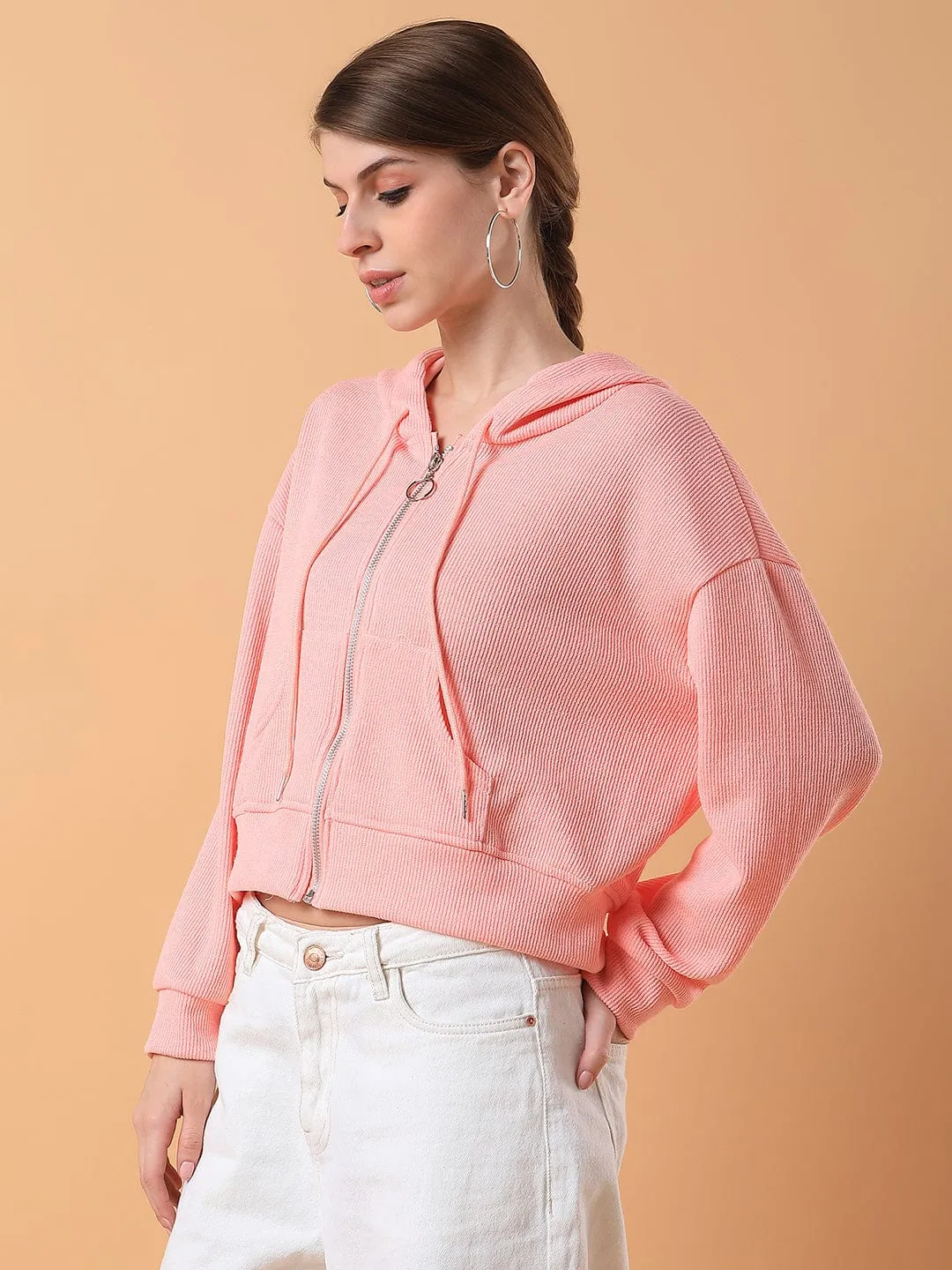 Soft Hoodie ribbon accents Women's Pink Hoodie