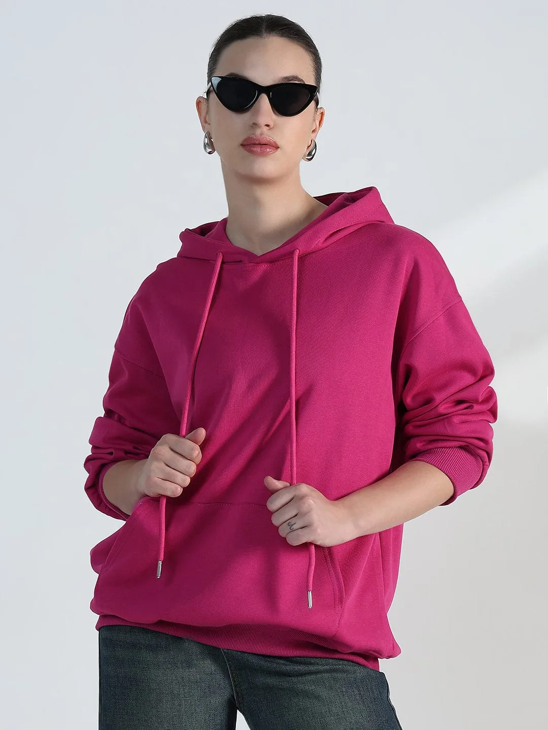 Women's Pink Oversized Hoodie Layered Style Cozy Protection